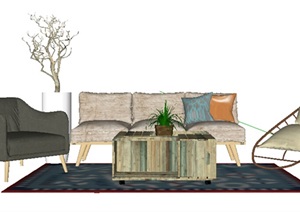 现代详细完整的沙发组合SU(草图大师)模型