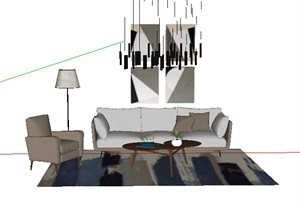 现代客厅完整的沙发茶几SU(草图大师)模型