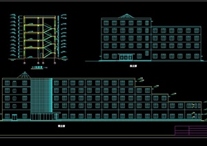 现代三层L型300人旅馆设计cad方案图
