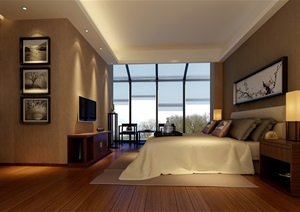 现代详细的主卧室空间3d模型