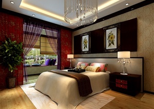 现代详细的卧室空间装饰3d模型