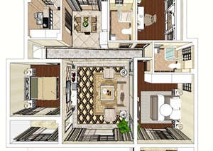 欧式住宅室内空间装饰设计SU(草图大师)模型