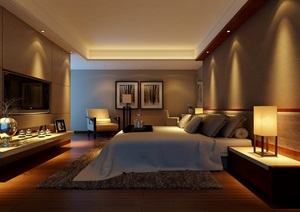 现代详细的卧室空间装饰设计3d模型