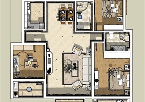 美式风格室内住宅空间设计SU(草图大师)模型
