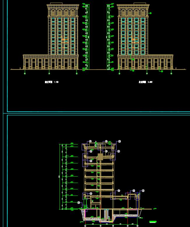 九层行政楼办公楼建筑cad方案设计（平立剖、效果图)