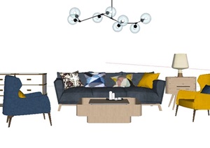 现代室内沙发组合茶几设计SU(草图大师)模型