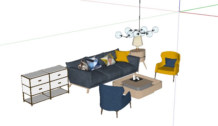现代室内沙发组合茶几设计su模型