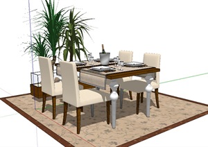 现代完整的餐桌椅设计SU(草图大师)模型