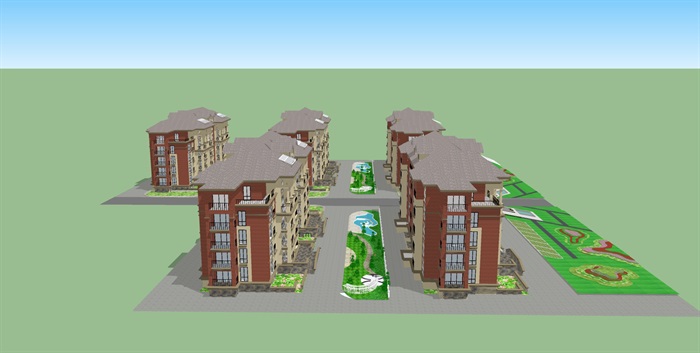 某欧式小区公寓楼区建筑设计su模型