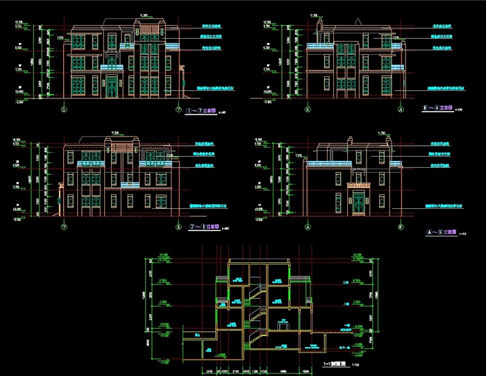 双拼多层别墅设计cad方案图(1)