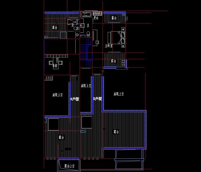 联排多层别墅设计cad方案图(2)
