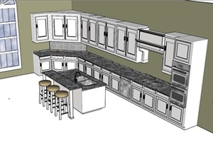 某现代开放式厨房设计SU(草图大师)模型