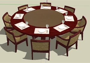 中式风格八人座餐桌椅设计SU(草图大师)模型