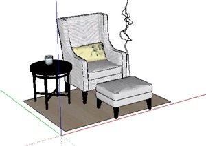 单人沙发、沙发凳、边几SU(草图大师)模型