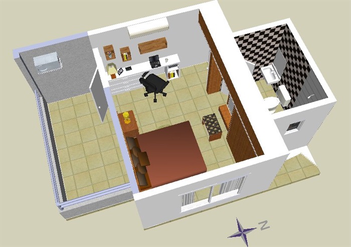 中式风格卧室及卫生间设计su模型(3)