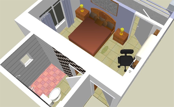 中式风格卧室及卫生间设计su模型(4)