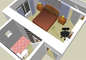 中式风格卧室及卫生间设计SU(草图大师)模型
