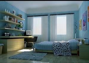 现代简约儿童房卧室家装设计3dmax模型