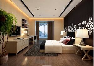 现代简约家装卧室设计3d模型场景