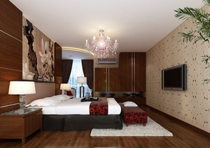 简约中式家装卧室装修设计max模型