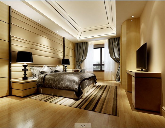 现代风格家装卧室设计max模型场景(1)