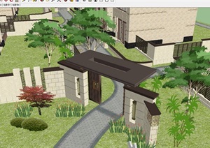 新中式小院别墅建筑与景观方案ＳＵ模型
