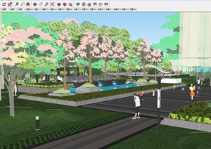 新中式小区庭院花园景观方案ＳＵ模型
