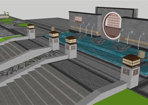 新中式广场景观规划ＳＵ模型