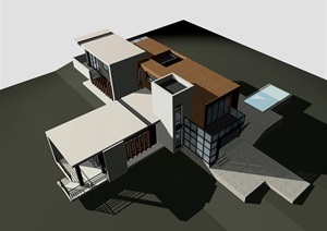 某现代二层别墅设计cad方案及效果图