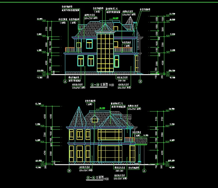欧式别墅建筑结构cad施工图带效果图(3)