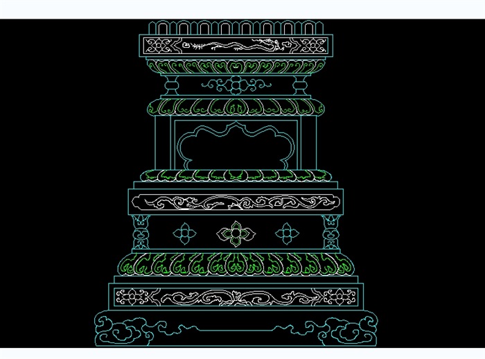 中式柱装饰cad图块(3)