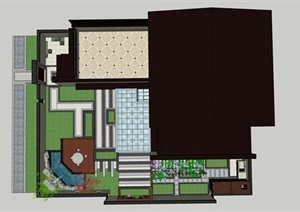 新中式别墅花园景观设计SU(草图大师)模型