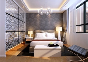 某现代完整的详细卧室空间设计3d模型