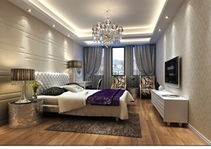 现代详细完整的主卧室内设计3d模型