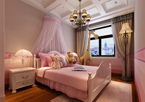某欧式详细的卧室空间装饰3d模型