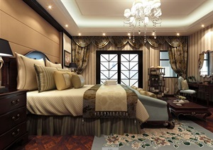 某欧式详细的住宅室内卧室空间设计3d模型