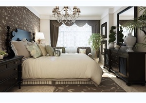 现代卧室空间装饰详细设计3d模型
