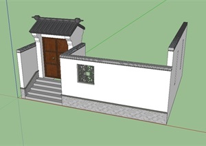 中式详细的围墙及大门设计SU(草图大师)模型