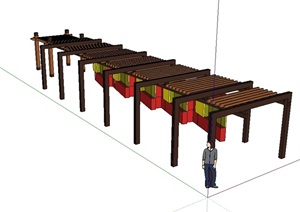 中式木质详细的廊架设计SU(草图大师)模型