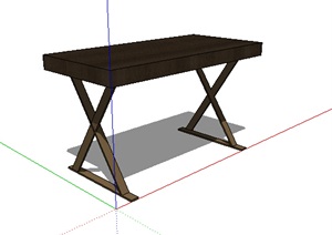 全木质详细桌子设计SU(草图大师)模型