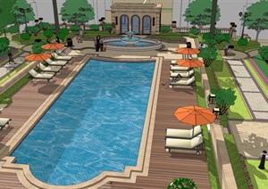 欧式中庭景观游泳池SU(草图大师)模型