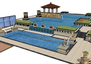 温泉游泳池详细完整设计SU(草图大师)模型