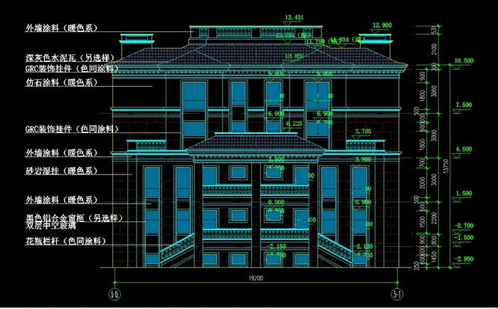 某独栋多层别墅建筑详细设计cad施工图(2)