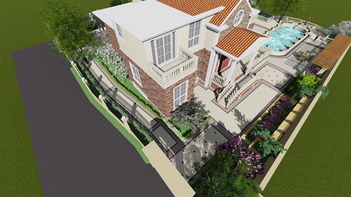 欧式详细的别墅建筑及庭院设计su模型