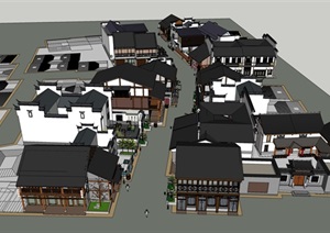 中式详细完整的商业街建筑SU(草图大师)模型