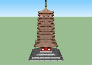 日本古建塔楼建筑设计SU(草图大师)模型