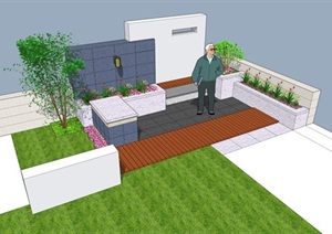 现代风格局部庭院绿化SU(草图大师)模型
