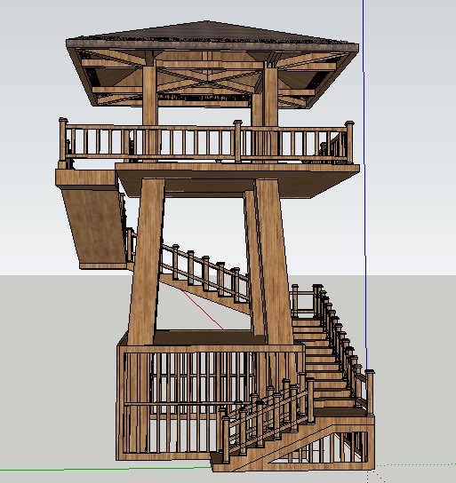 中式风格观鸟塔观景塔设计su模型(2)