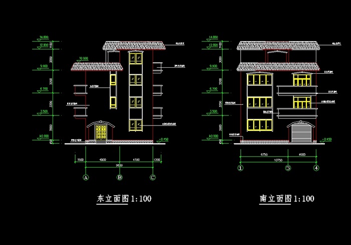 三层住宅整套别墅cad施工图带效果图(2)