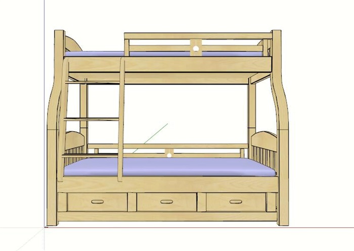 简约木制儿童高低床设计su模型